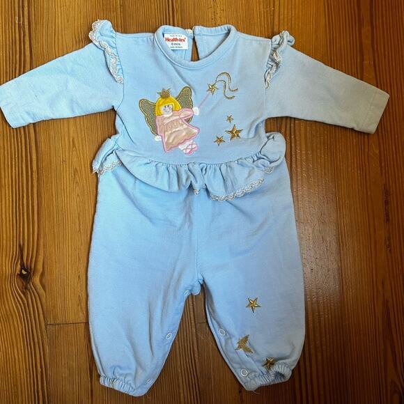 Healthtex light blue vintage sweater princess ruffle sleeper SIZE 6M - Picture 1 of 4